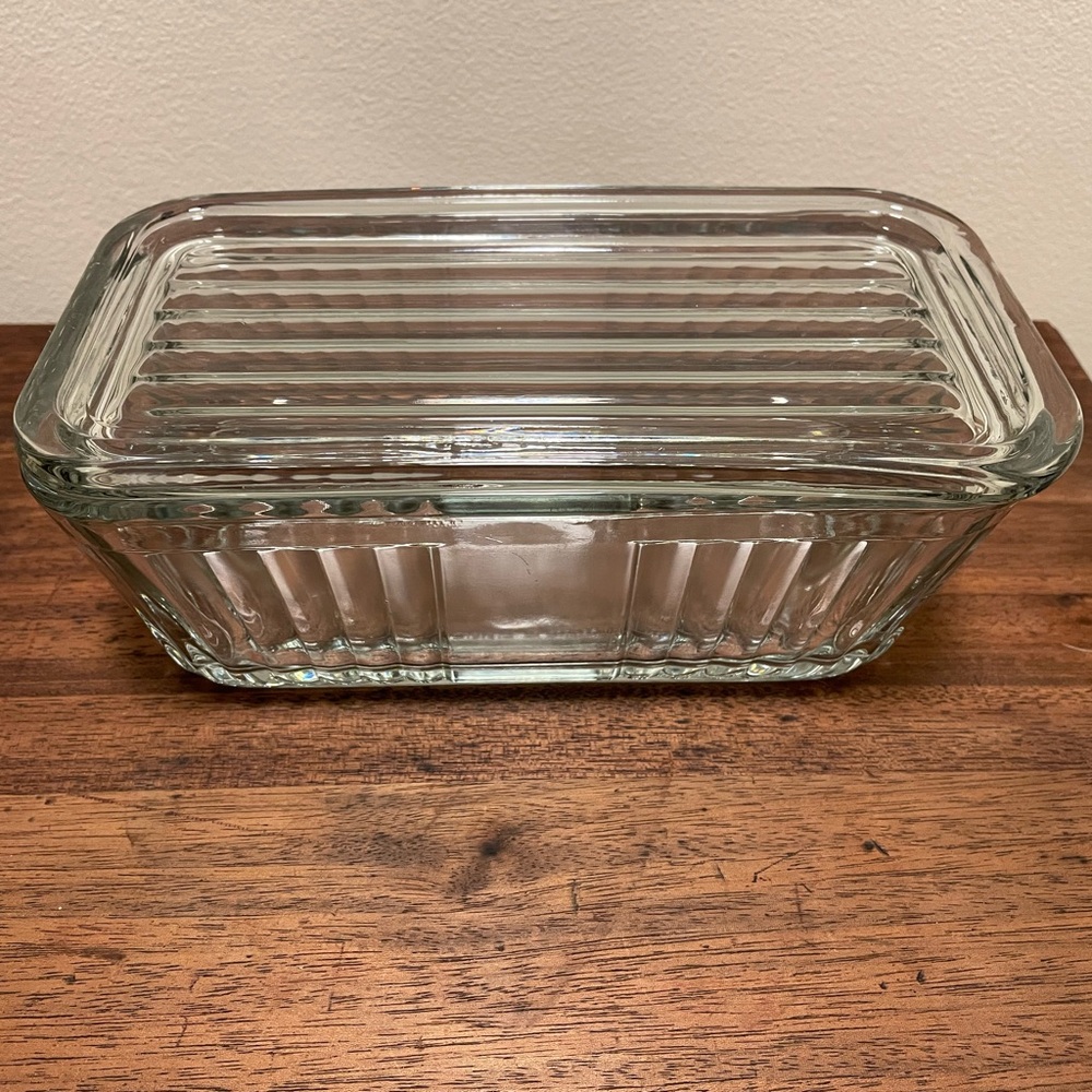 Anchor Hocking Clear Ribbed Glass Refrigerator Dish Jar with Lid